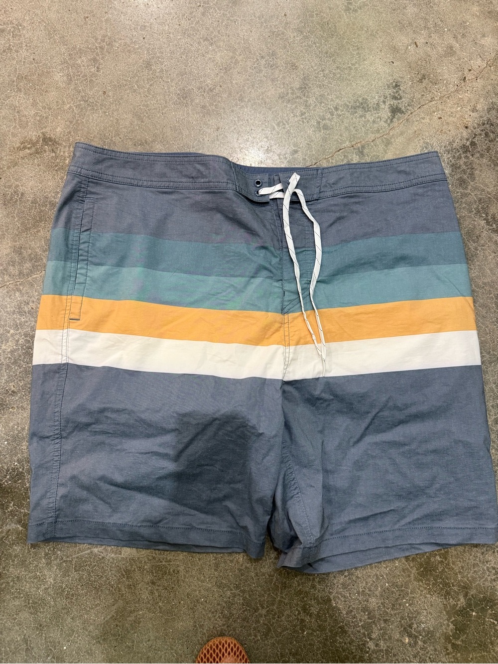 Men's Striped Blue Swim Trunks with Yellow Accent 40